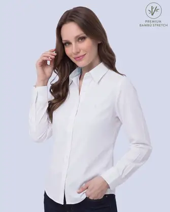 Blusa de vestir slim fit blanca piqué premium bambú stretch
