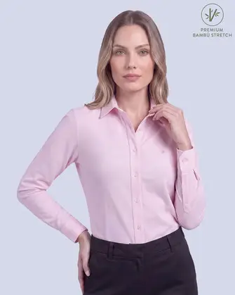 Blusa de vestir slim fit rosada piqué premium bambú stretch
