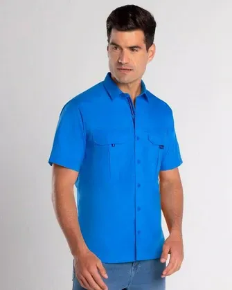 Camisa casual performance manga corta azul electrico