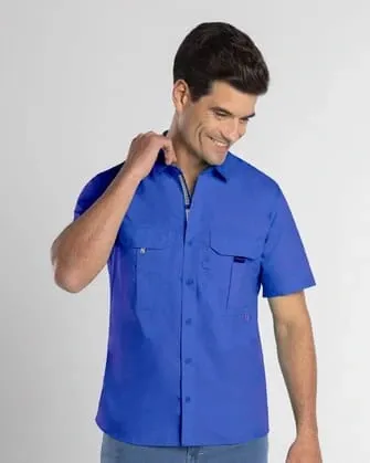 Camisa casual performance azul manga corta slim fit