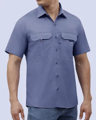 Camisa casual performance lila manga corta slim fit