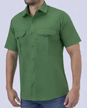 Camisa casual performance verde manga corta slim fit