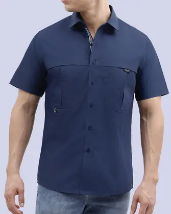 Camisa casual performance manga corta azul