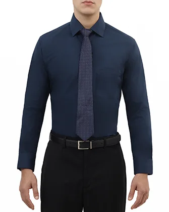 Camisa de vestir stretch azul navy manga larga slim fit