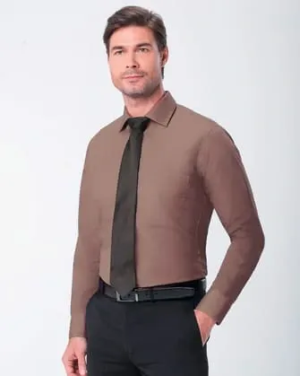 Camisa vestir comfort stretch manga larga cobre