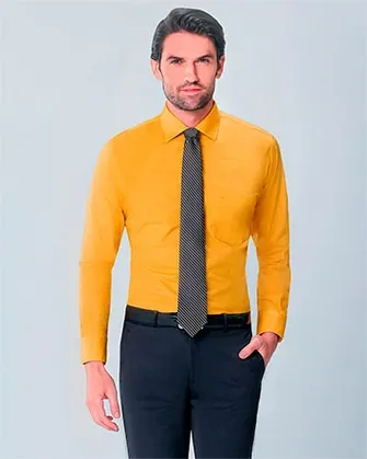 Camisa lisa de vestir manga larga   comfort stretch amarilla
