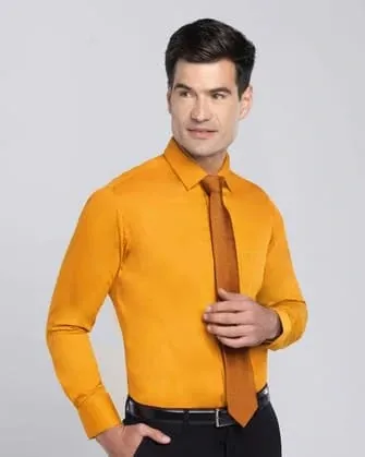 Camisa de vestir lisa slim stretch manga larga color amarilla