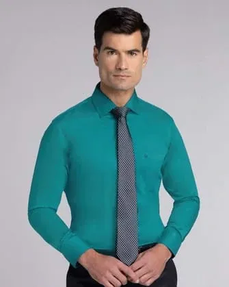 Camisa de vestir stretch turquesa manga larga slim fit
