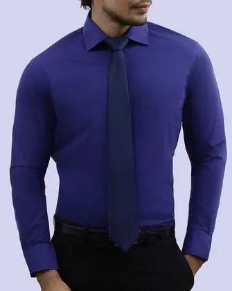 Camisa de vestir stretch azul manga larga slim fit