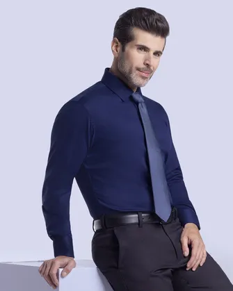 Total comfort camisa de vestir lisa azul