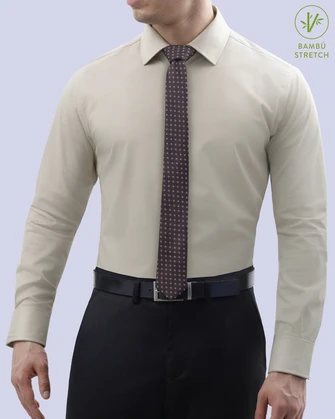 Camisa de vestir slim fit beige total comfort bambú stretch