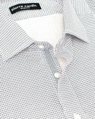 Camisa estampada de vestir slim fit manga larga   pique blanca
