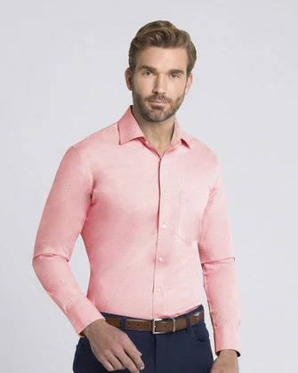 Camisa estampada pique slim fit manga larga color coral
