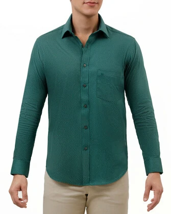 Camisa estampada de vestir slim fit manga larga   pique color verde
