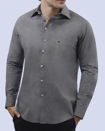 Camisa de vestir estampada piqué gris manga larga