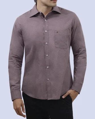 Camisa de vestir estampada piqué morada manga larga