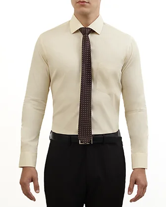 Camisa lisa de vestir slim fit  manga larga   pique beige claro
