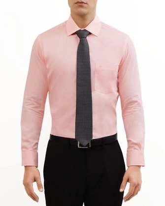 Camisa lisa de vestir slim fit  manga larga   pique rosa pastel
