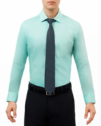 Camisa lisa de vestir slim fit  manga larga   pique verde menta
