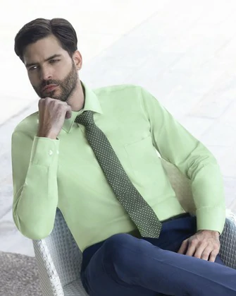 Camisa lisa de vestir slim fit manga larga pique verde limón