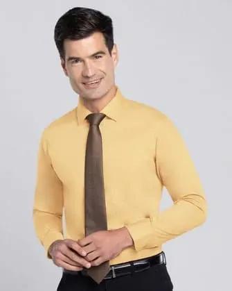 Camisa lisa de vestir slim fit  manga larga   pique amarilla
