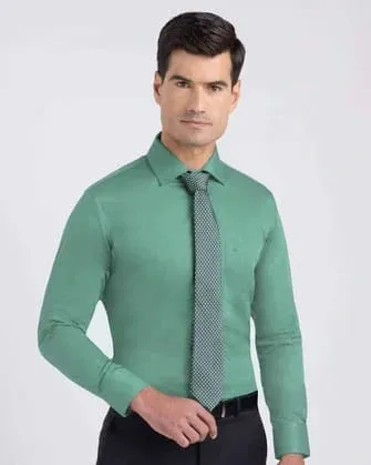 Camisa de vestir piqué verde manga larga