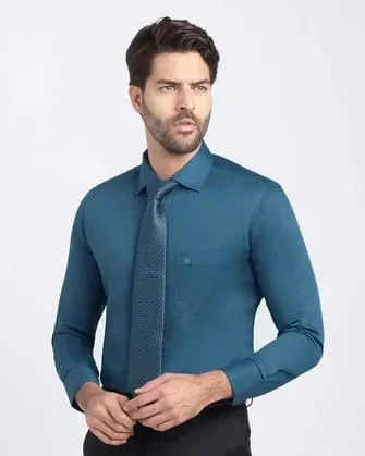 Camisa lisa de vestir slim fit manga larga   pique color azul
