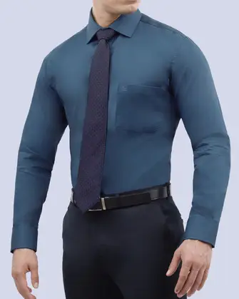 Camisa de vestir lisa slim fit piqué azul