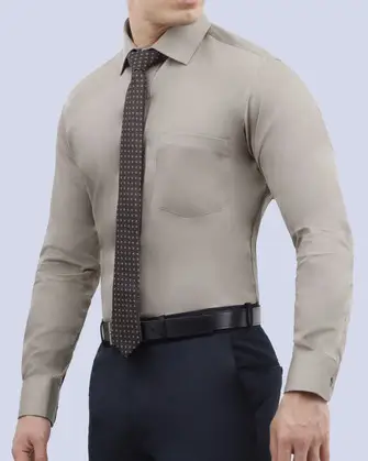 Camisa de vestir lisa slim fit piqué beige