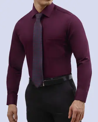 Camisa piqué stretch in organic bambú  slim fit vino
