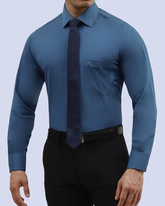 Camisa piqué stretch in organic bambú  slim fit azul