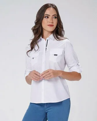 Blusa casual manga larga performance blanca