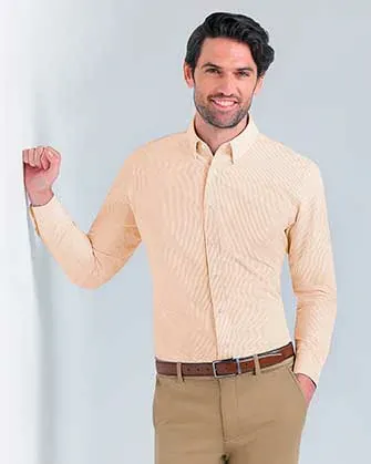 Camisa oxford rayada manga larga slim fit amarilla