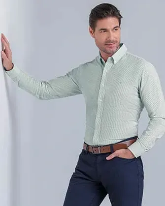 Camisa rayada de vestir slim fit manga larga para caballero pierre cardin oxford  verde