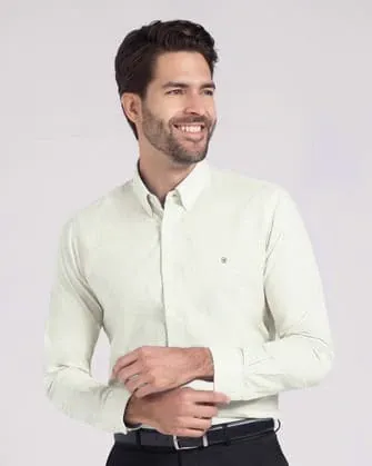 Camisa vestir oxford rayada manga larga color cafe
