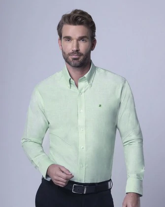 Camisa oxford rayada manga larga slim fit verde