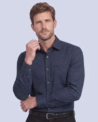 Camisa de vestir slim fit satín print azul