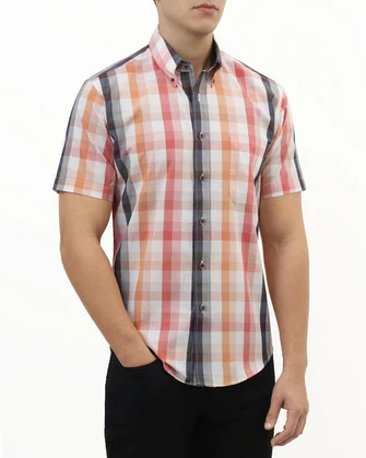 Camisa casual cuadro multicolor manga corta slim fit