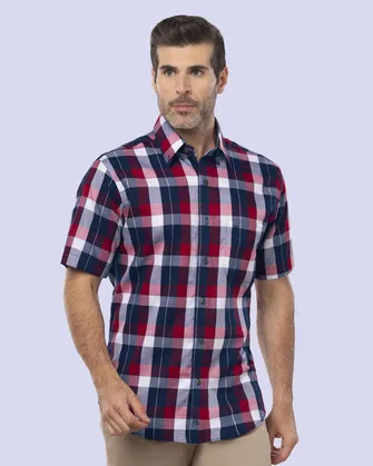 Camisa casual cuadro multicolor manga corta slim fit