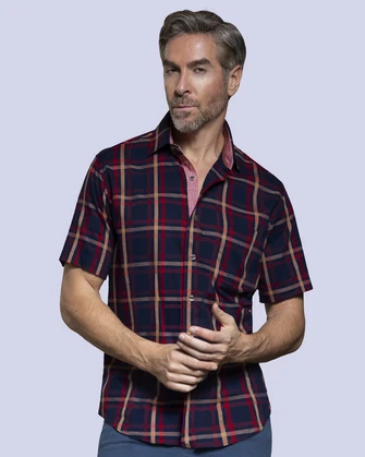 Camisa casual cuadro multicolor manga corta slim fit