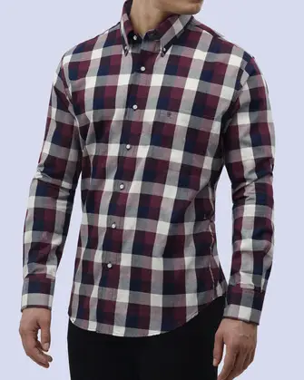Camisa casual cuadro multicolor manga larga slim fit