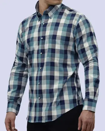 Camisa casual cuadro multicolor manga larga slim fit