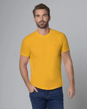 Camiseta cuello redondo lisa manga corta color amarillo
