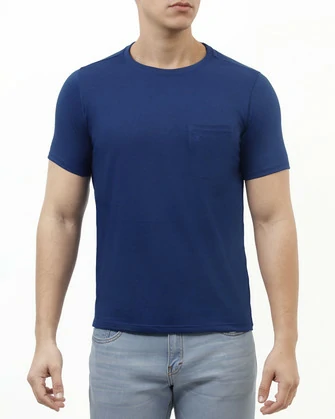 Camiseta cuello redondo lisa manga corta azul con bolsa