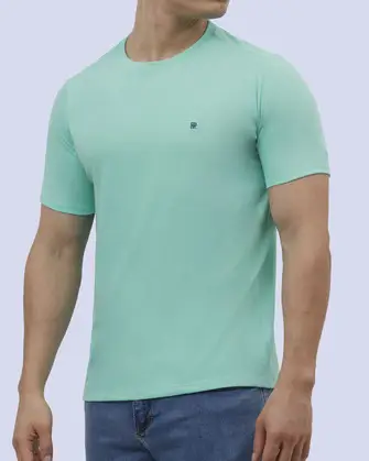 Camiseta cuello redondo lisa manga corta aqua