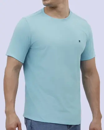 Camiseta cuello redondo lisa manga corta celeste