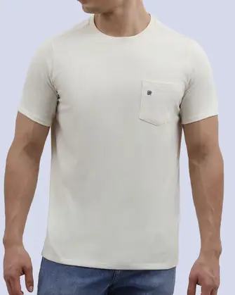 Camiseta cuello redondo lisa manga corta beige