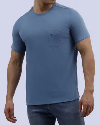 Camiseta cuello redondo lisa manga corta azul
