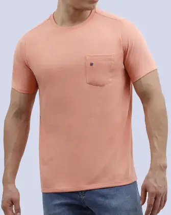 Camiseta cuello redondo lisa manga corta salmón