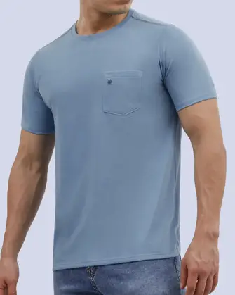 Camiseta cuello redondo lisa manga corta celeste